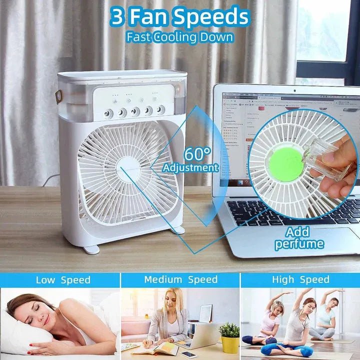 10 - Inch Desktop Humidifier Fan – Portable Mist Cooling Fan with LED Light and Timer - AlSODEAL