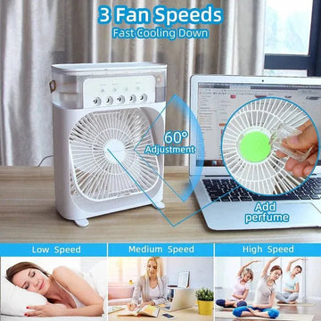 10 - Inch Desktop Humidifier Fan – Portable Mist Cooling Fan with LED Light and Timer - AlSODEAL