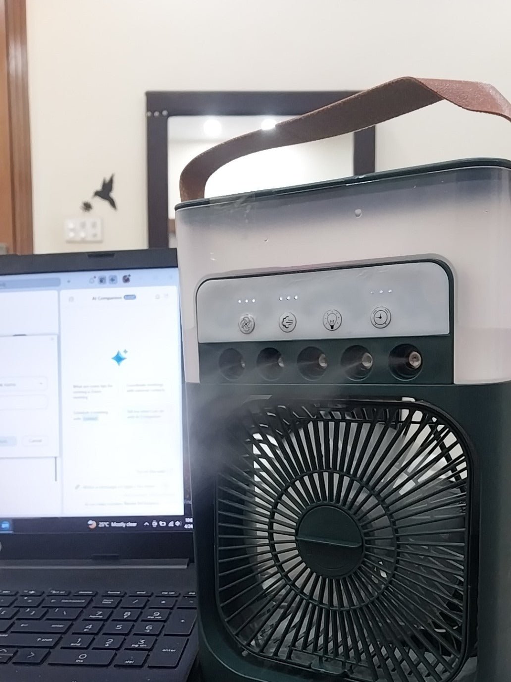 10 - Inch Desktop Humidifier Fan – Portable Mist Cooling Fan with LED Light and Timer - AlSODEAL