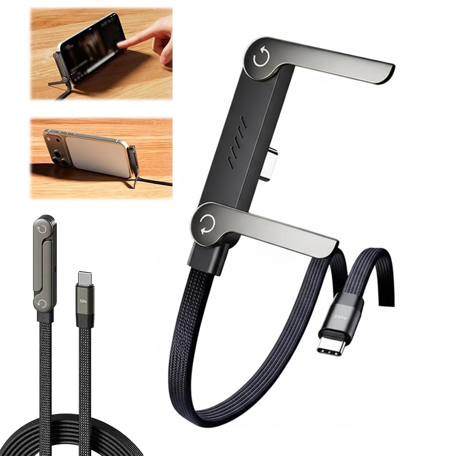 240W 2 - in - 1 USB - C Fast Charging Cable With Foldable Bracket | Type - C Data Cable & Desktop Holder - AlSODEAL