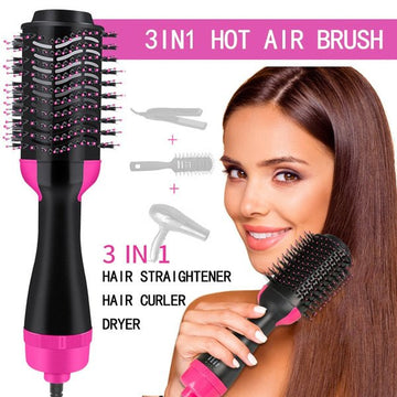 3 - in - 1 Hot Air Brush – Professional One - Step Hair Dryer, Straightener, and Curler - AlSODEAL