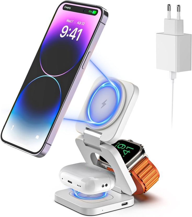 3 in 1 Magnetic Foldable Wireless Charging Station 15W Fast Charger for iPhone, AirPods & Smartwatch - AlSODEAL