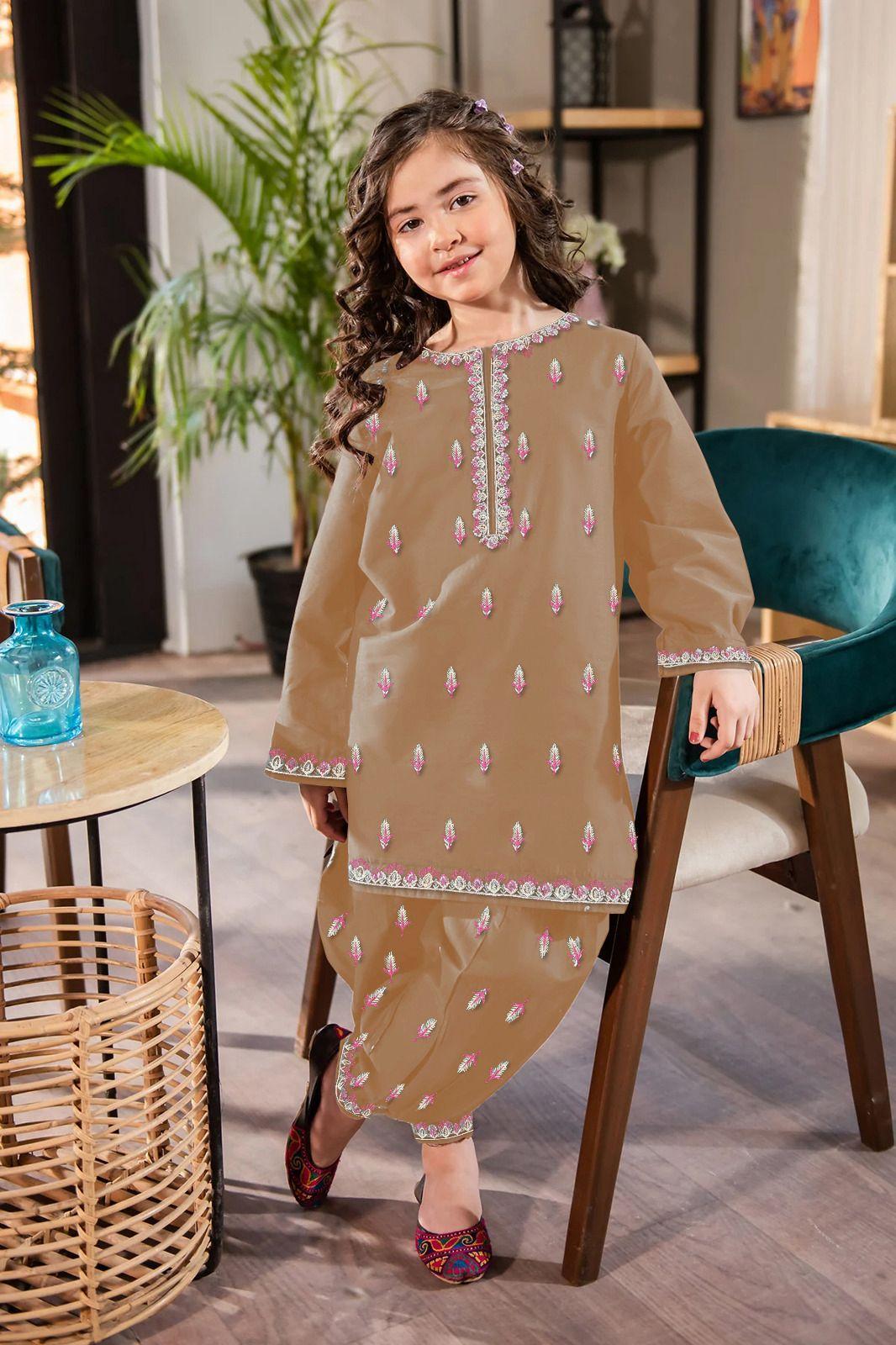 Girl maroon,Black,green and brown floral embroidered kurta shilwar set - AlSODEAL