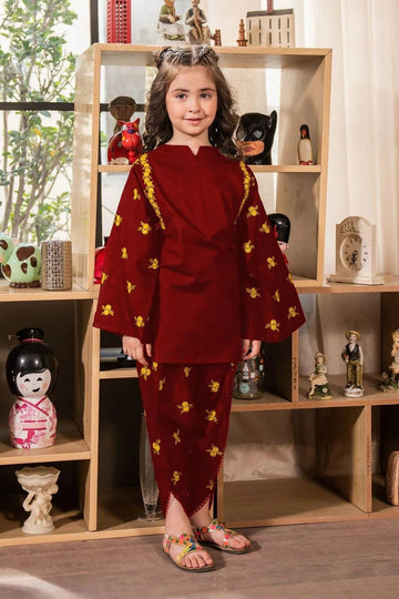 Girl maroon,Black,green and brown floral embroidered kurta shilwar set - AlSODEAL