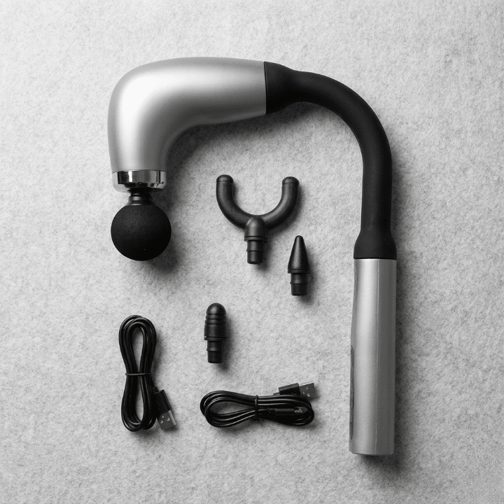 Long - Handle Fascial Gun Massager – Ergonomic Percussion Massage Tool with 4 Interchangeable Heads – Rechargeable Full Body Muscle Relaxer - AlSODEAL