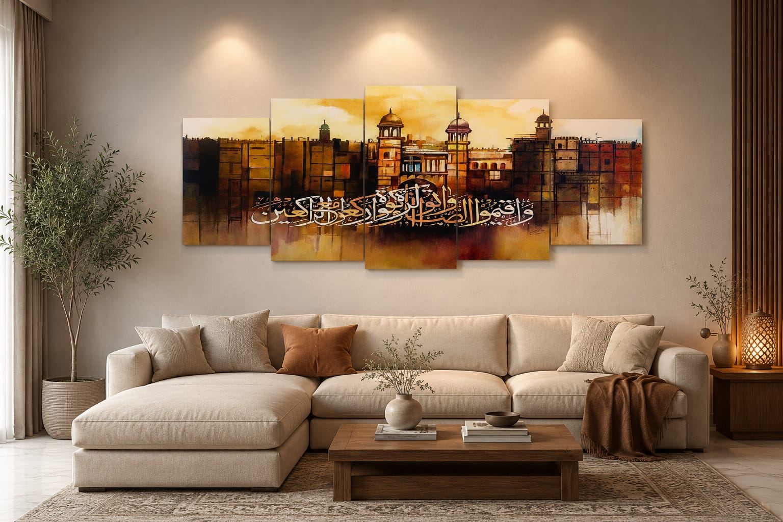 Luxury Islamic Calligraphy Wall Art Set – Muslim Home Decoration Frames 40"x16" - AlSODEAL
