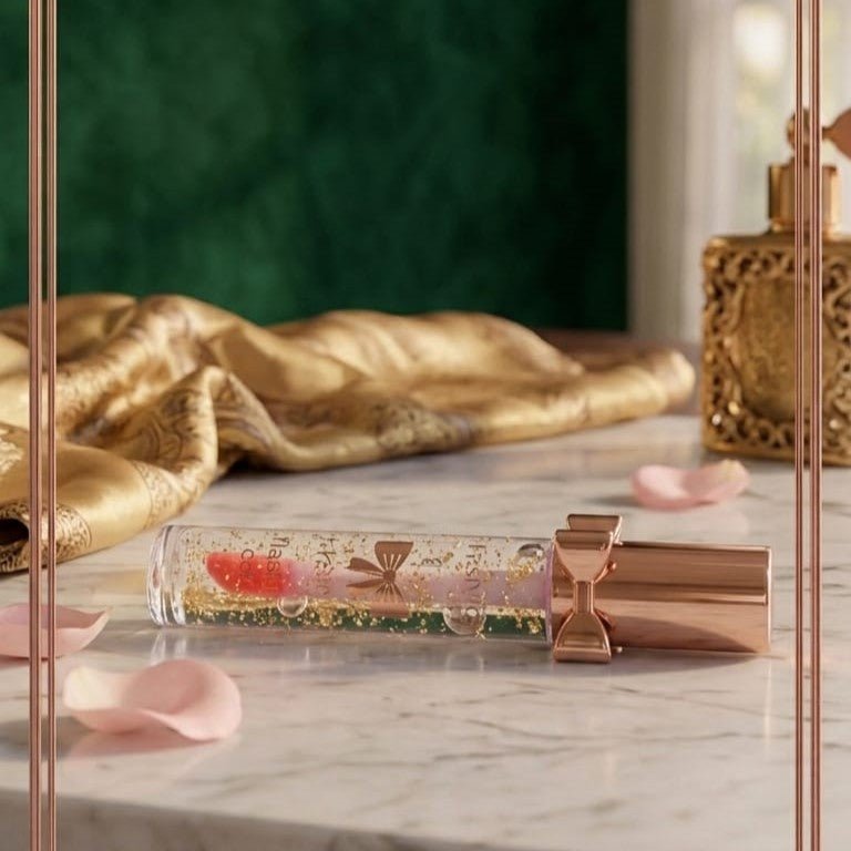 Luxury Pink Glossy Lip Oil With Gold Flakes High Shine Moisturizing Formula - AlSODEAL