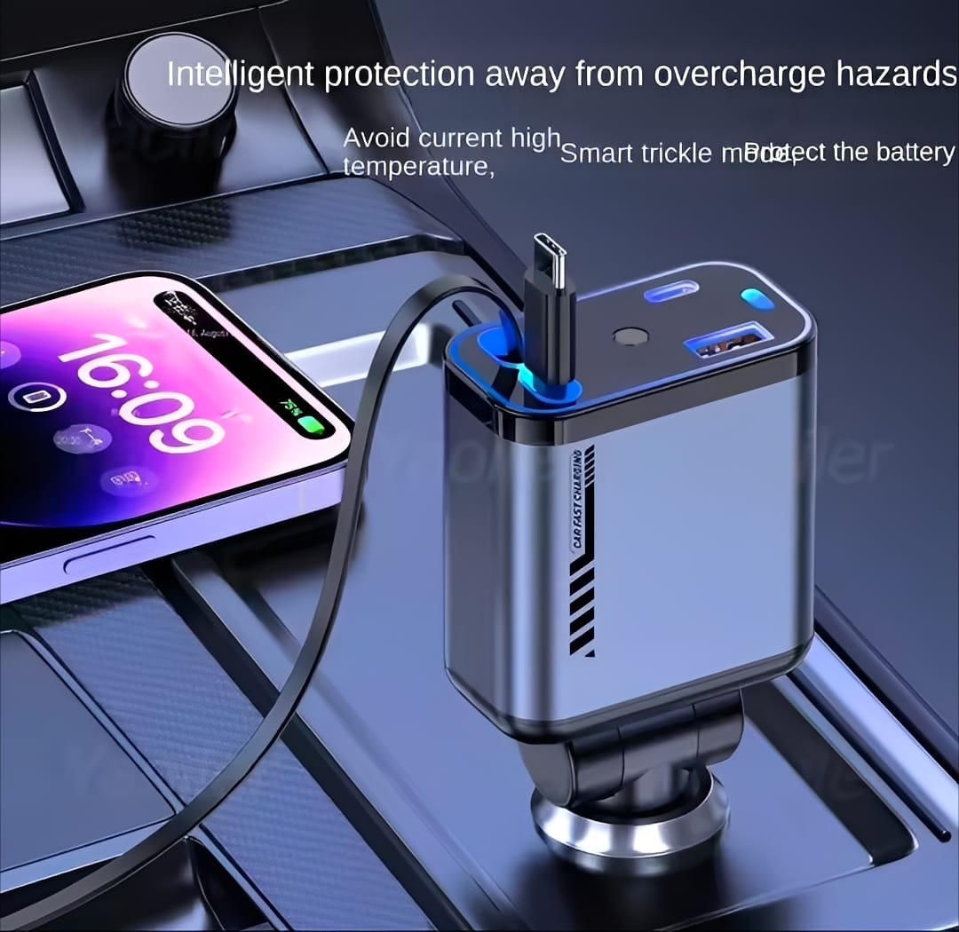 Super Fast 4 In 1 Multi Functional Car Charger Fast Charging With Star Light Providing Durable Quality -