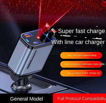 Super Fast 4 In 1 Multi Functional Car Charger Fast Charging With Star Light Providing Durable Quality -