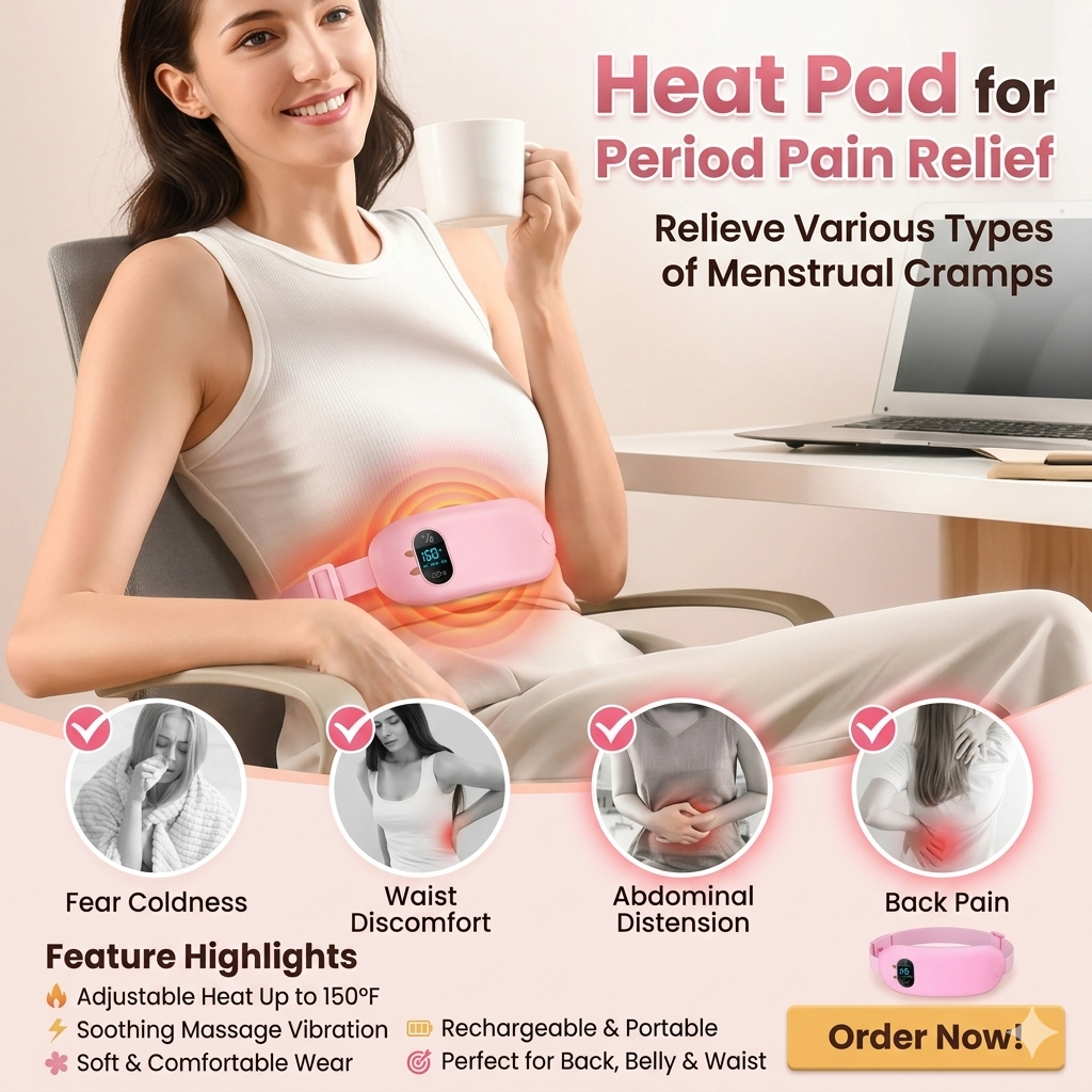 Electric Period Cramp Massager – Heating Belt for Menstrual Pain Relief